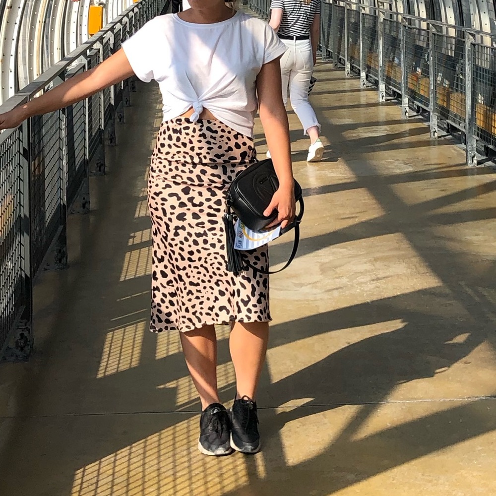 Satin leopard print skirt